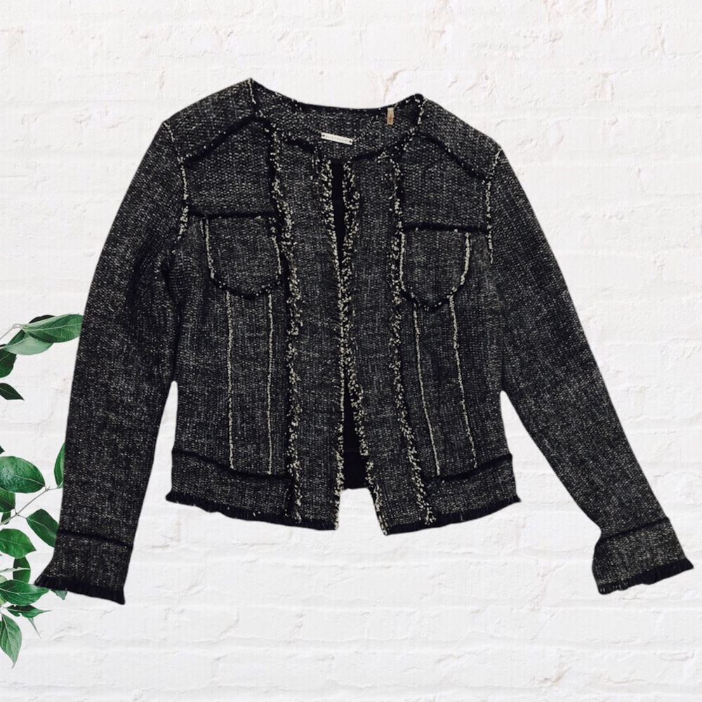 Elie Tahari Tweed Raw Edge Blazer - Navy & Black
